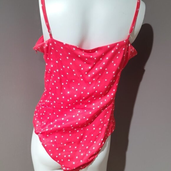 Zara Red Star Printed Satin Effect Bodysuit Sz XL - Picture 4 of 12